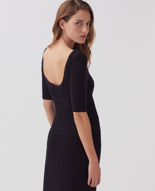 Vestido largo de algodón de crochet con textura H091 black beauty