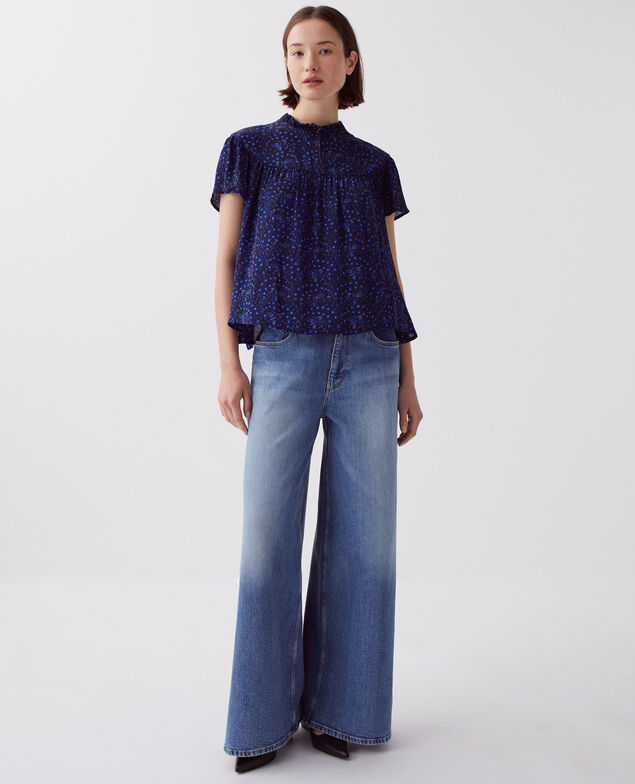 Blusa fluida de manga corta I662 batik navy