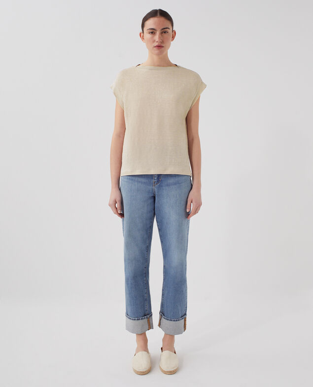 KARO - Camiseta corte caja de lino J020 beige lining
