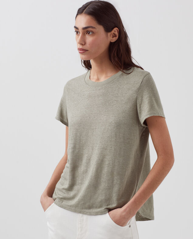 AMANDINE - Camiseta con cuello redondo de lino H050 vetiver