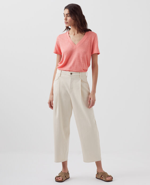 SARAH - Camiseta de lino con cuello de pico H101 silver pink