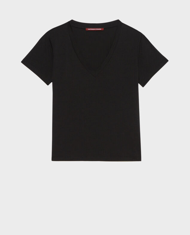 LÉA - Camiseta fluida con cuello de pico Black beauty Paberne