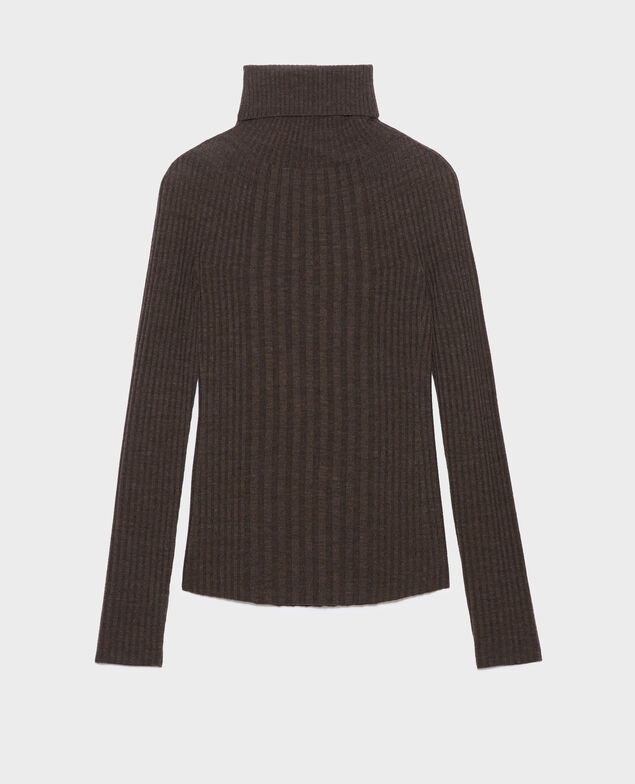 Jersey cuello vuelto de lana merino A340 brown chiné knit