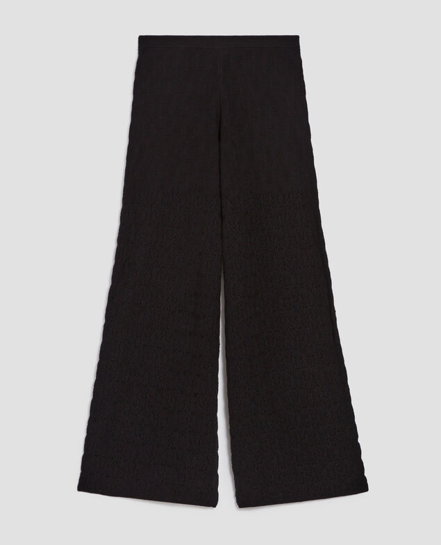 Pantalón evasé de algodón de crochet con textura H091 black beauty