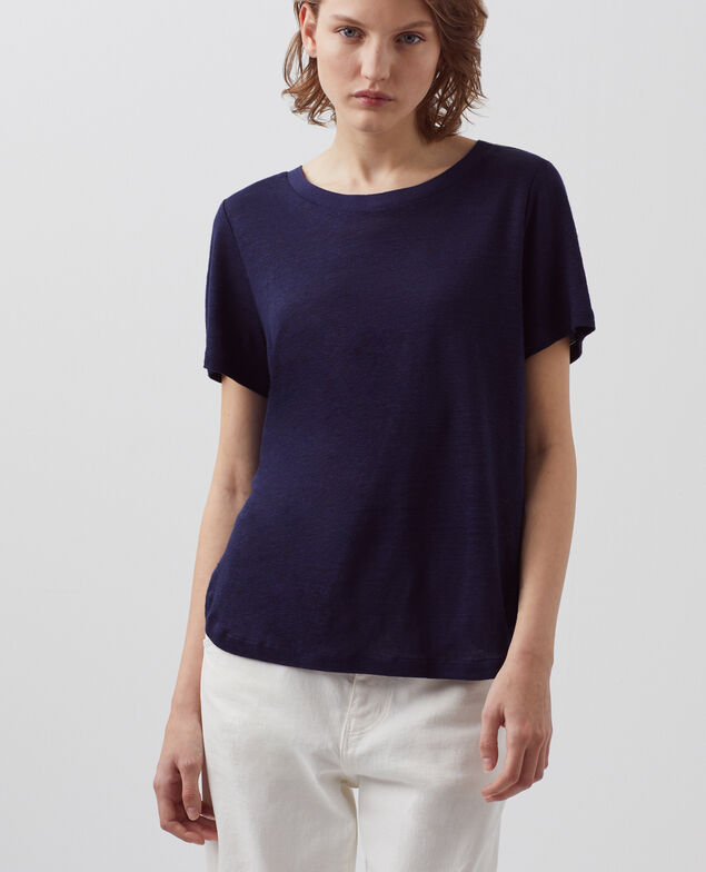 AMANDINE - Camiseta con cuello redondo de lino 68 blue 2ste055f05