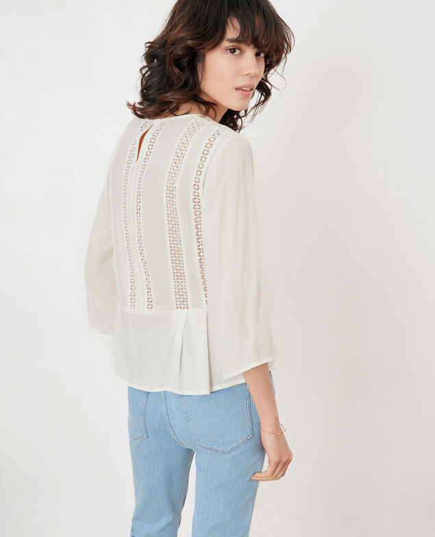 Blusa con péplum y encaje Off white