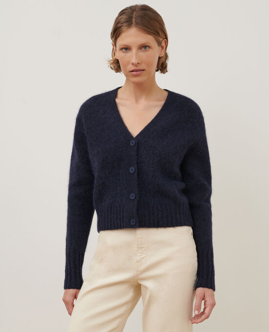 Cárdigan de alpaca mezclada A692 NAVY