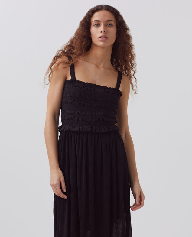 Vestido largo fluido con fruncidos H091 black beauty