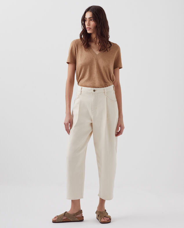 SARAH - Camiseta de lino con cuello de pico H330 tiger's eye