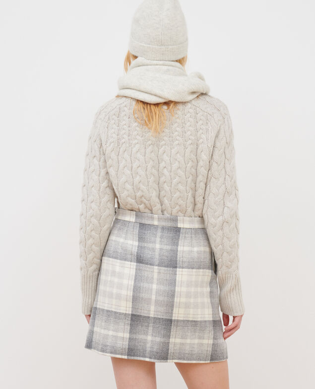 Falda corta de lana mezclada A003 white check