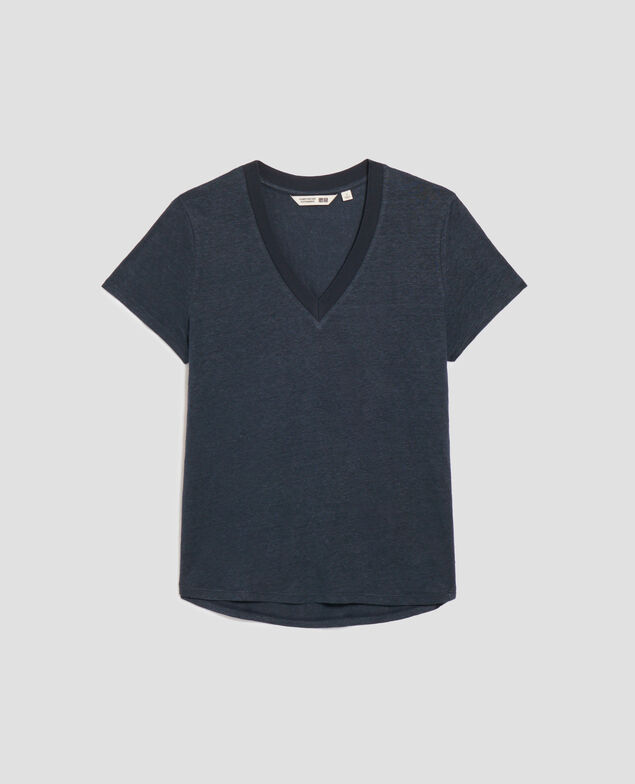 SARAH - Camiseta de lino con cuello de pico J690 blueberry