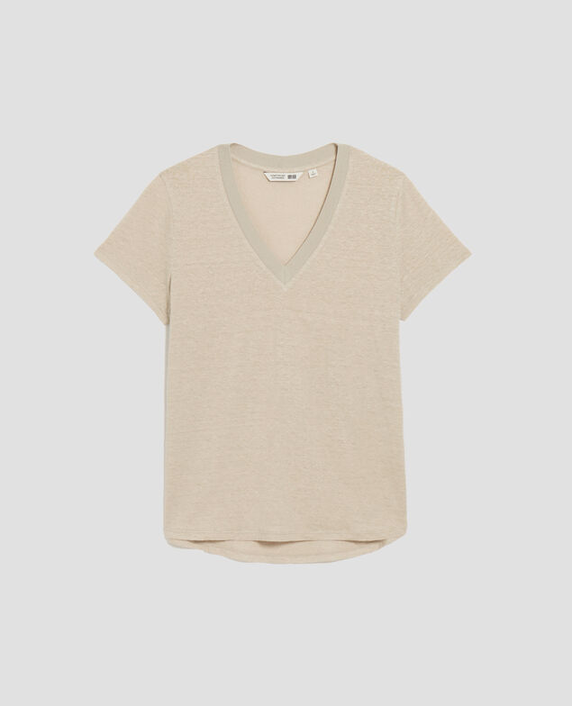 SARAH - Camiseta de lino con cuello de pico J020 beige lining