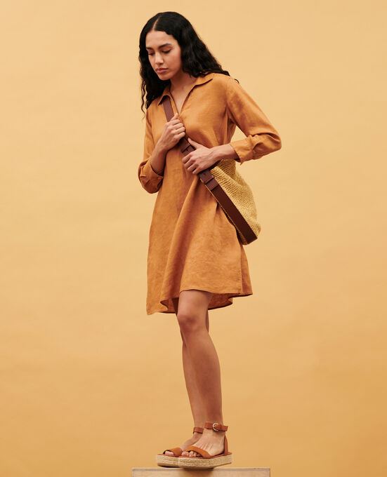 DAISY - Vestido amplio de lino 0320 ALMOND BROWN