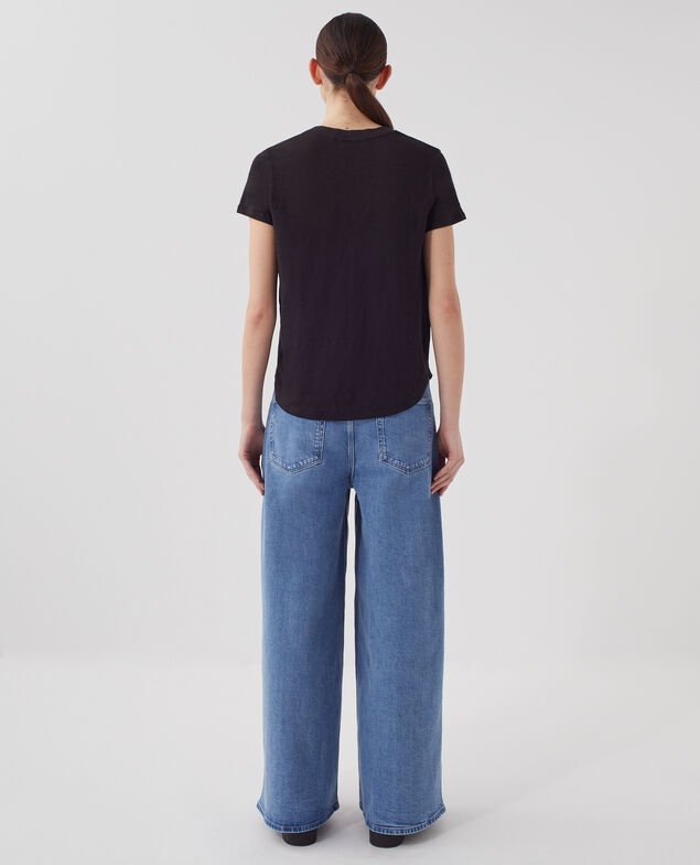 SARAH - Camiseta de lino con cuello de pico H091 black beauty