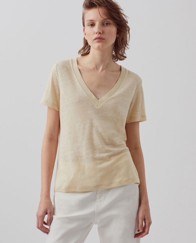 SARAH - Camiseta de lino con cuello de pico