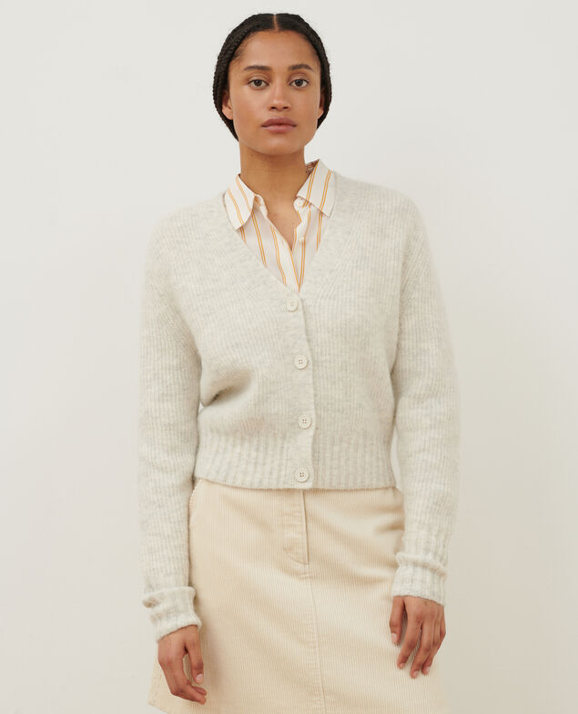 Cárdigan de alpaca mezclada A009 white knit