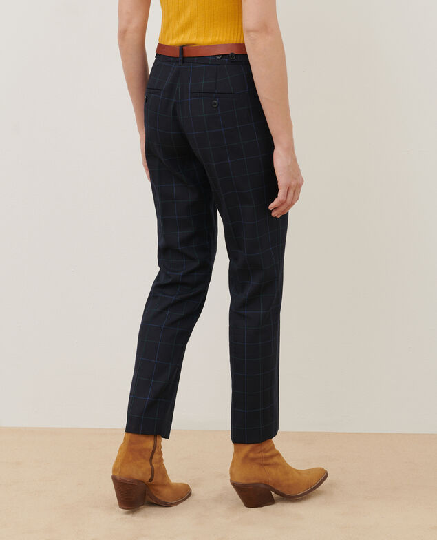 MARGUERITE - Pantalón cigarette de lana A694 navy check