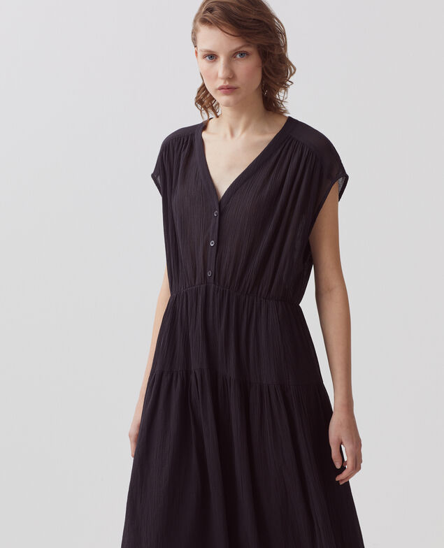 Vestido largo de algodón plisado H091 black beauty