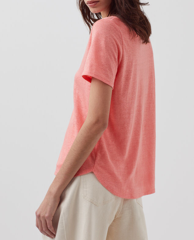 SARAH - Camiseta de lino con cuello de pico H101 silver pink