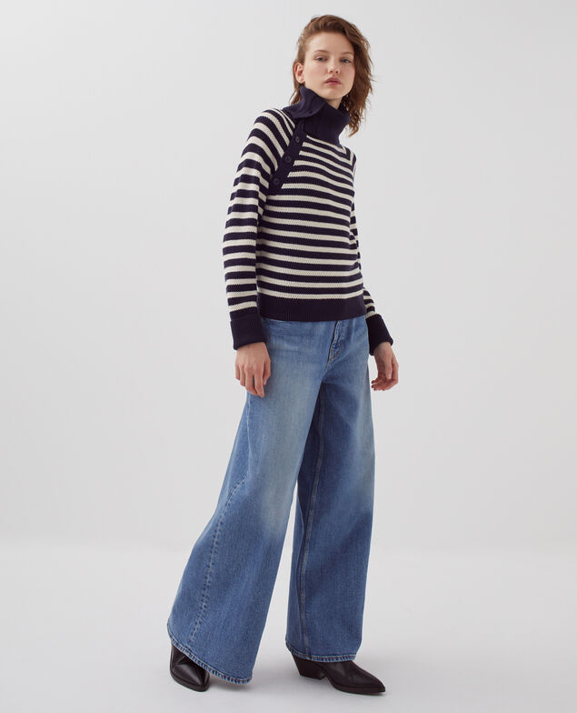 Jersey marinero de cuello con botones de lana merino I696 st ecru navy