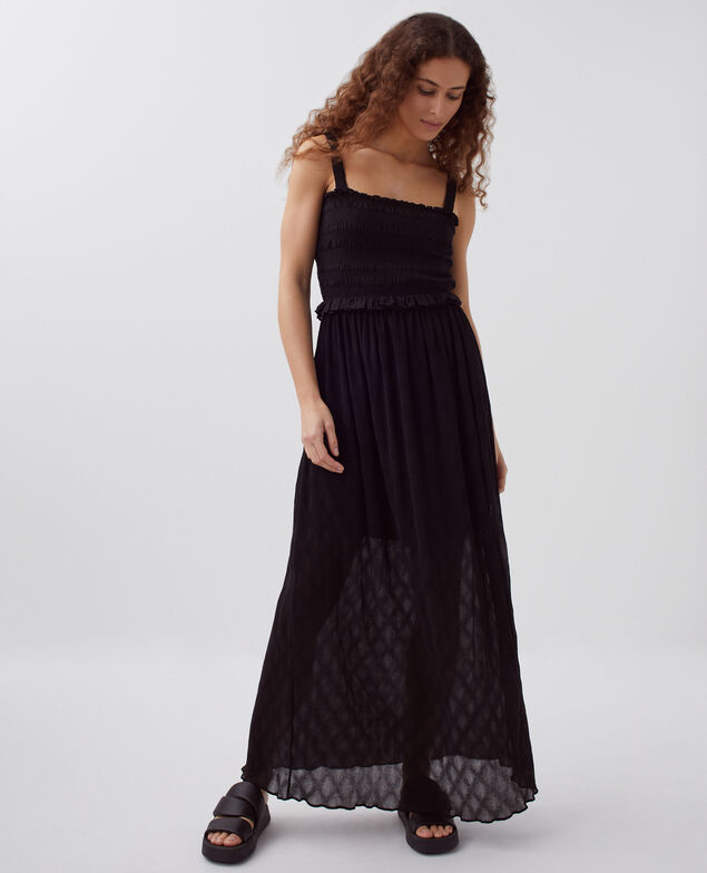 Vestido largo fluido con fruncidos H091 black beauty