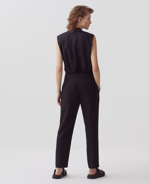 MARGUERITE - Pantalón cigarette de lino H091 black beauty
