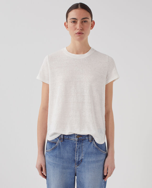 AMANDINE - Camiseta con cuello redondo de lino U010 off white