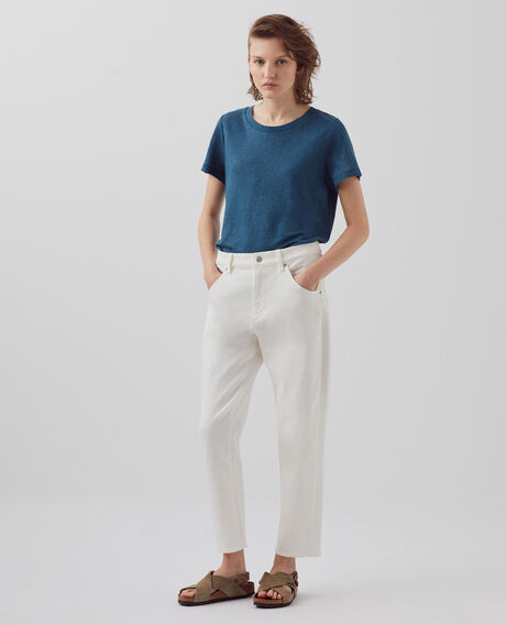 AMANDINE - Camiseta con cuello redondo de lino A662 solid blue duck 2ste055f05