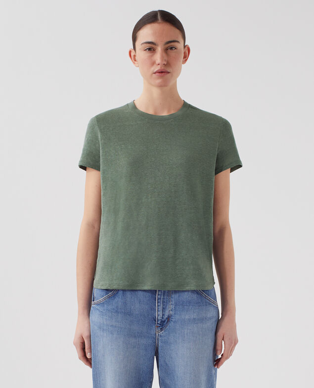 AMANDINE - Camiseta con cuello redondo de lino U570 olive