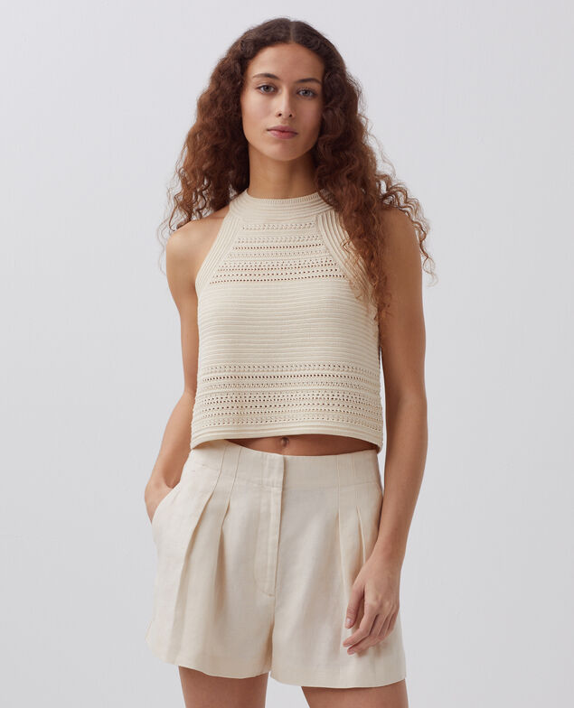 Short de lino con pinzas H303 white swan