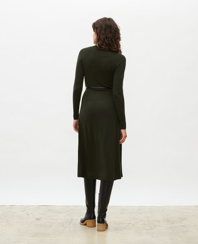 Vestido evasé de lana merino Military green