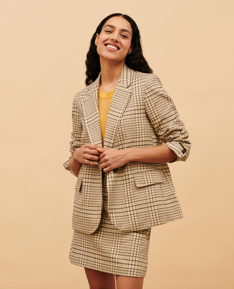 Chaqueta blazer de algodón mezclado 0400 cream checks 3sja272c04