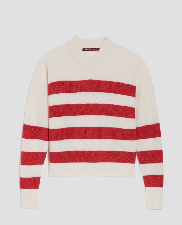 Jersey marinero con cuello de pico de lana merino J242 st ecru paprika