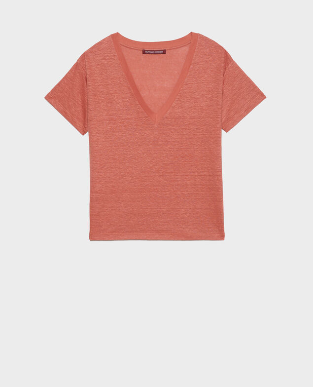 SARAH - Camiseta de lino con cuello de pico 19 wine