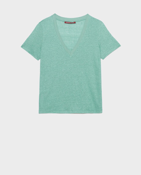 SARAH - Camiseta de lino con cuello de pico 0520 vert email 3ste082f05