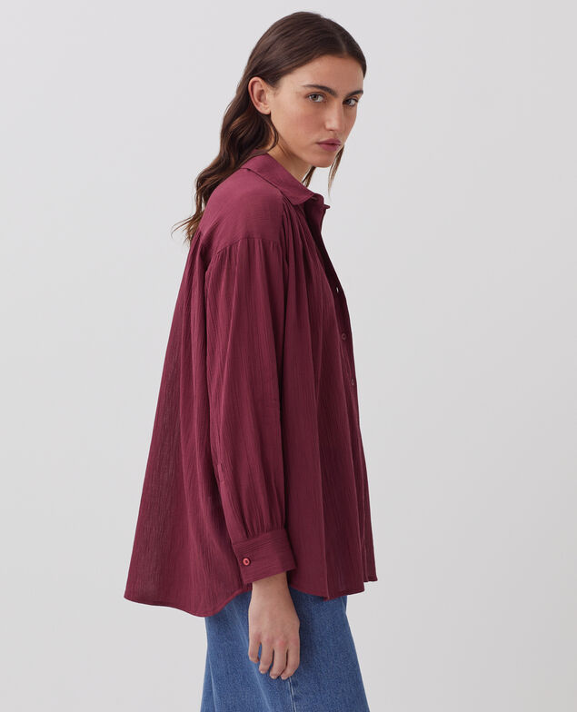 Blusa de algodón plisado J750 burgundy