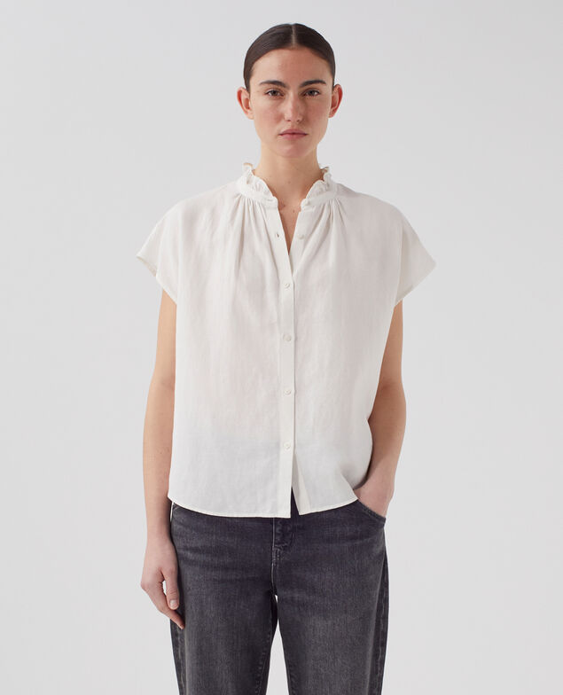 Camisa sin mangas con cuello de volantes U010 off white