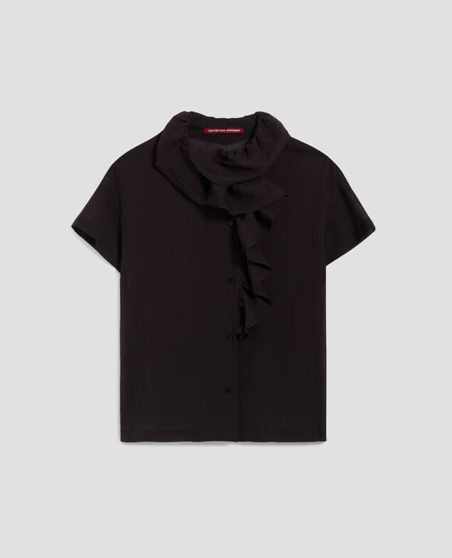 Blusa con volantes de algodón plisado H091 black beauty