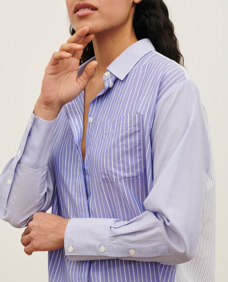 Camisa de algodón con bajo redondeado 0622 blue medium stripes 3ssh038c21