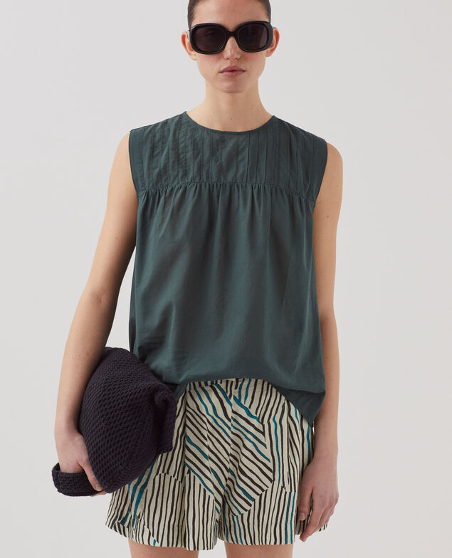 Top sin mangas de gasa de algodón J590 spruce green