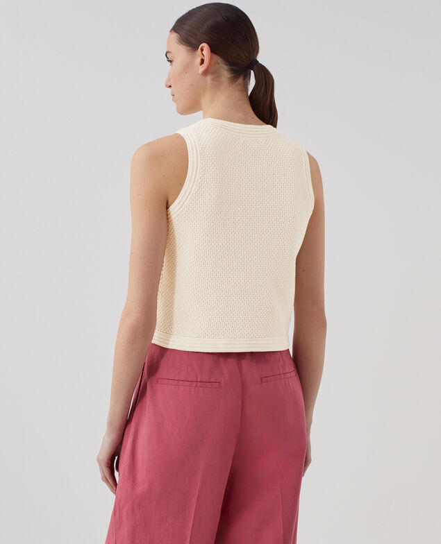 Top de algodón de punto calado U010 off white
