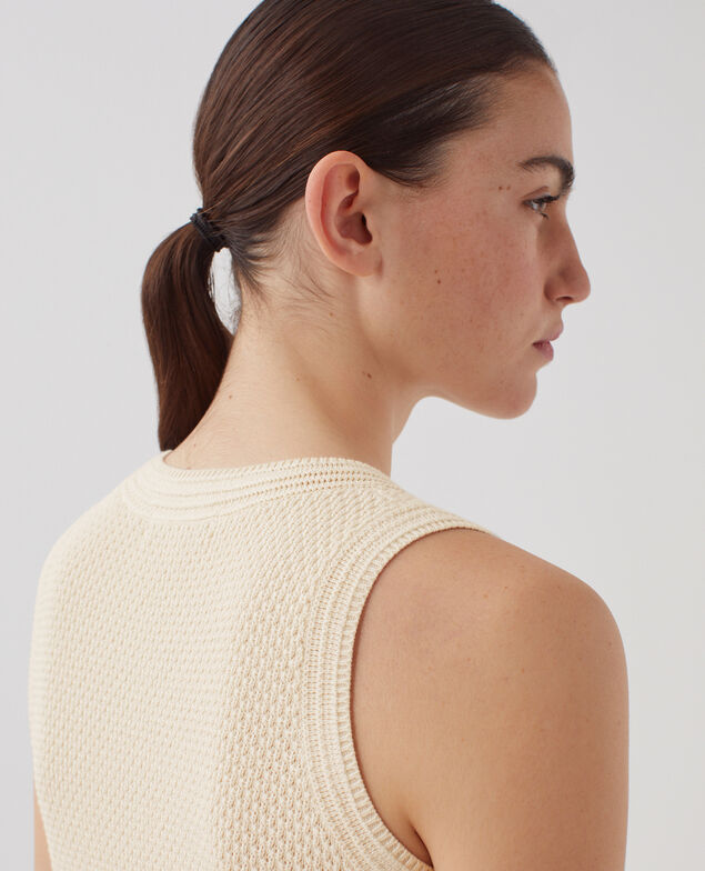 Top de algodón de punto calado U010 off white
