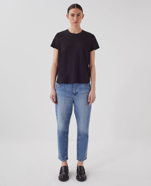 AMANDINE - Camiseta con cuello redondo de lino H091 black beauty