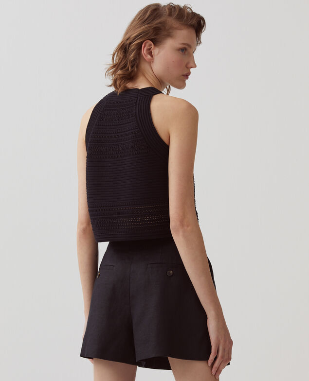 Short de lino con pinzas H091 black beauty