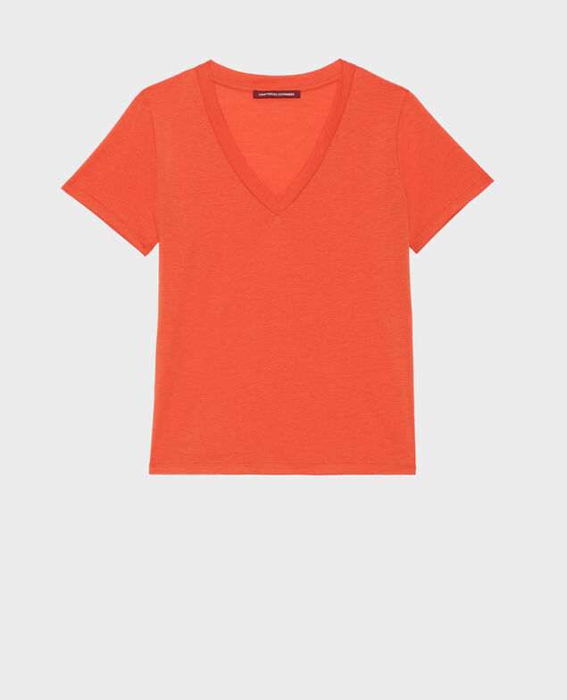 LÉA - Camiseta fluida con cuello de pico 0250 tiger lily orange