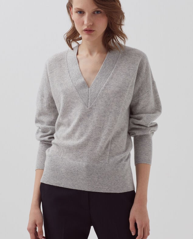 Jersey con cuello de pico de cachemir I020 ashen gray