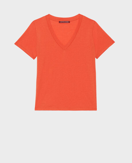 LÉA - Camiseta fluida con cuello de pico 0250 tiger lily orange Paberne
