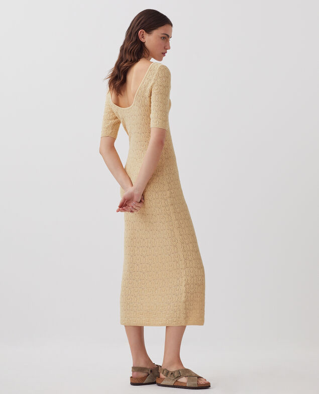 Vestido largo de algodón de crochet con textura J300 natural
