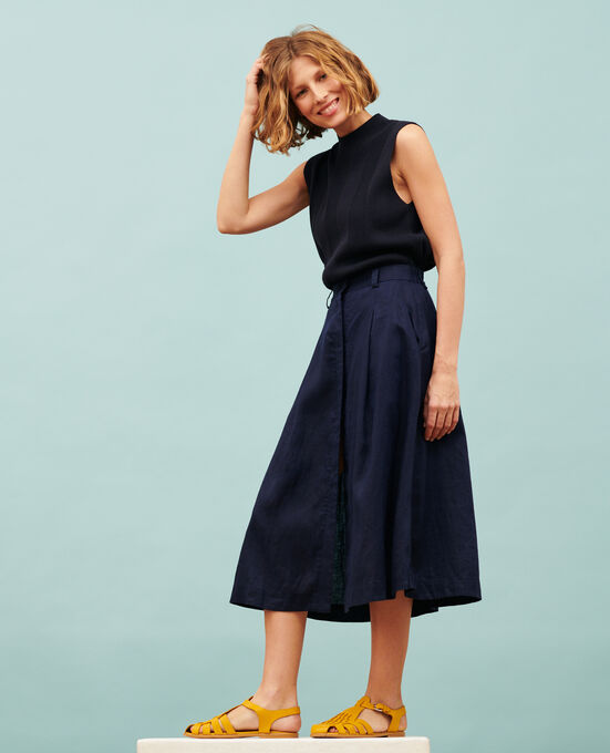 Falda larga de lino 68 BLUE