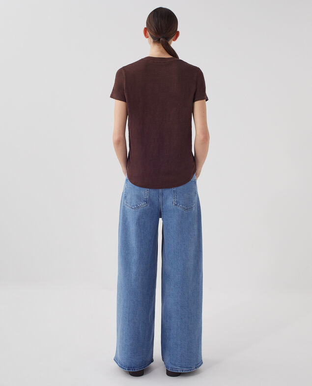 SARAH - Camiseta de lino con cuello de pico U190 wine